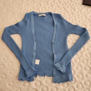 NWOT Mango Blue V-Neck Cardigan Strechy Sweater